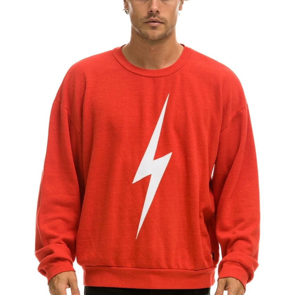 LIKE NEW Aviator Nation BOLT RELAXED CREW SWEATSHIRT - RED / WHITE (Size Small) - Picture 2 of 11